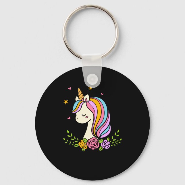 Unicorn Cute Whimsical Girly D Name  Keychain (Front)