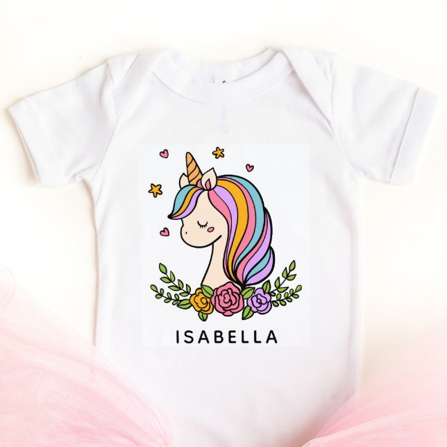 Unicorn Cute Whimsical Girly Personalized Name Baby Bodysuit (Creator Uploaded)