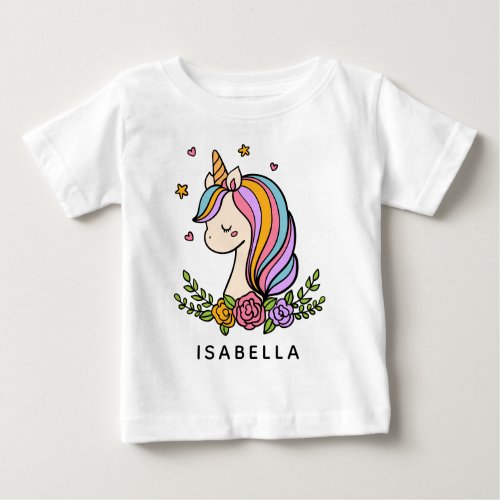 Unicorn Cute Whimsical Girly Personalized Name Baby T_Shirt