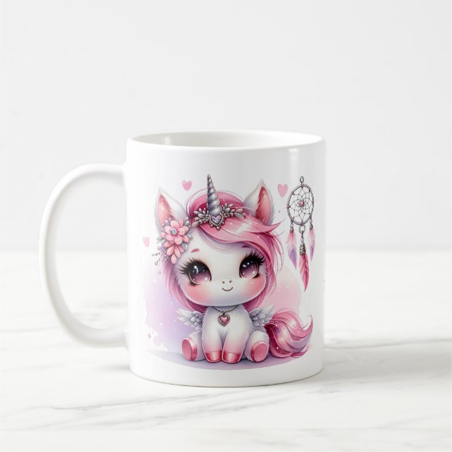 Unicorn Cute Whimsical Girly Personalized Name Coffee Mug (Left)