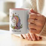 Unicorn Cute Whimsical Girly Personalized Name Coffee Mug<br><div class="desc">Unicorn Cute Whimsical Girly Pink Floral Personalized Name Kids Coffee Tea Mugs features a cute unicorn with stars,  hearts and flowers and personalized with your name. Perfect gift for girls for birthday,  Christmas,  holidays and more. Designed by ©Evco Studio www.zazzle.com/store/evcostudio</div>