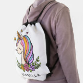Unicorn Cute Whimsical Girly Personalized Name Drawstring Bag (Insitu)