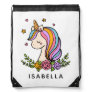 Unicorn Cute Whimsical Girly Personalized Name Drawstring Bag