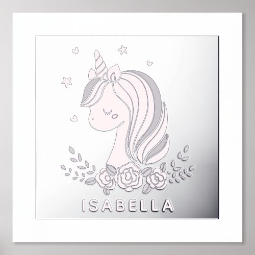 Unicorn Cute Whimsical Girly Personalized Name Foil Prints