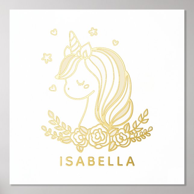 Unicorn Cute Whimsical Girly Personalized Name Foil Prints (Front)