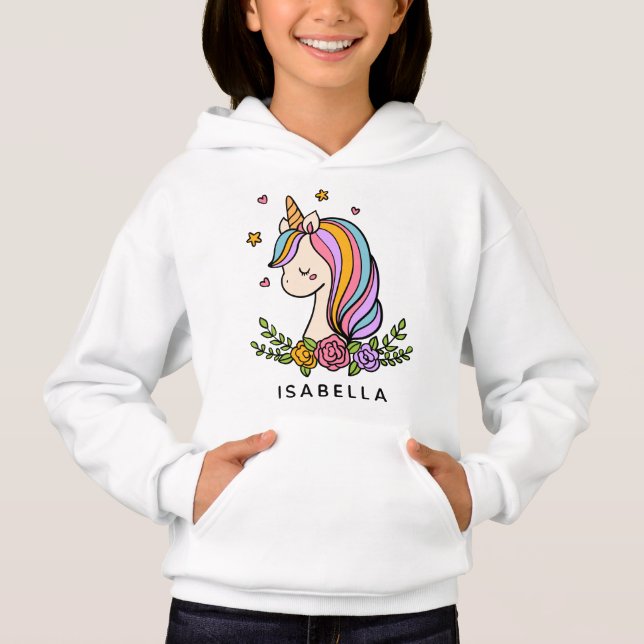 Unicorn Cute Whimsical Girly Personalized Name Hoodie (Front)