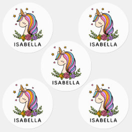 Unicorn Cute Whimsical Girly Personalized Name Kids' Labels