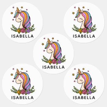 Unicorn Cute Whimsical Girly Personalized Name Kids' Labels by EvcoStudio at Zazzle