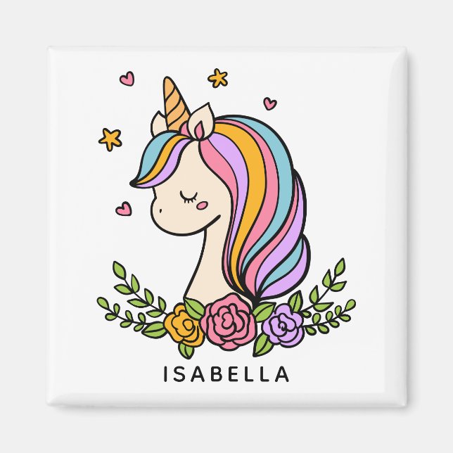 Unicorn Cute Whimsical Girly Personalized Name Magnet (Front)
