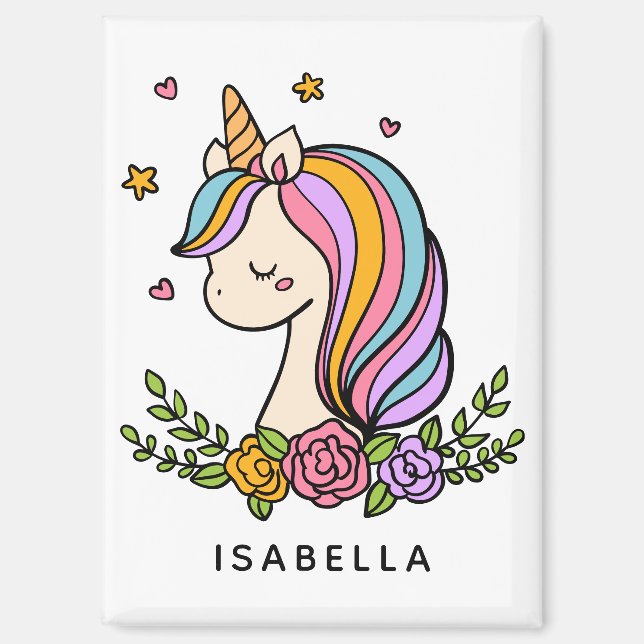 Unicorn Cute Whimsical Girly Personalized Name Magnet (Front)