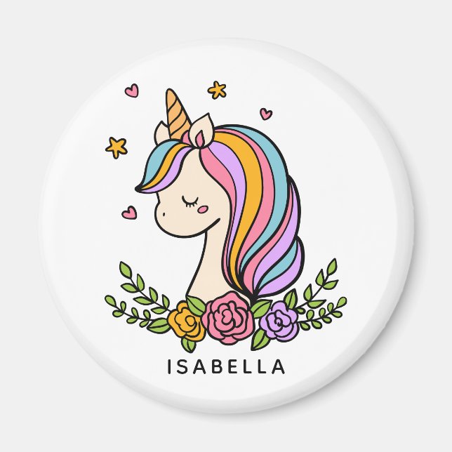 Unicorn Cute Whimsical Girly Personalized Name Magnet (Front)