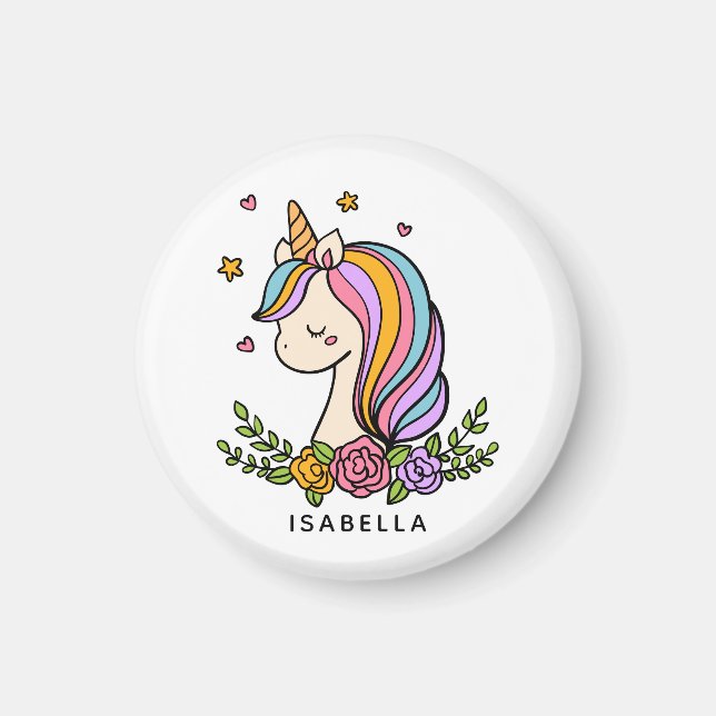 Unicorn Cute Whimsical Girly Personalized Name Magnet (Front)