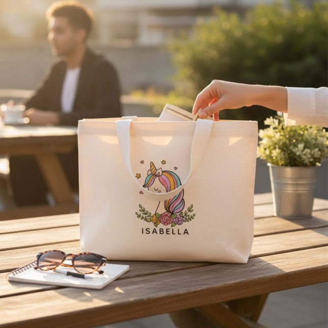 Unicorn Cute Whimsical Girly Personalized Name Mini Tote Bag (Creator Uploaded)