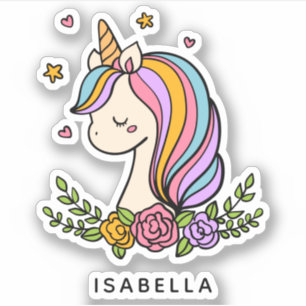 Unicorn Cute Whimsical Girly Personalized Name Sticker