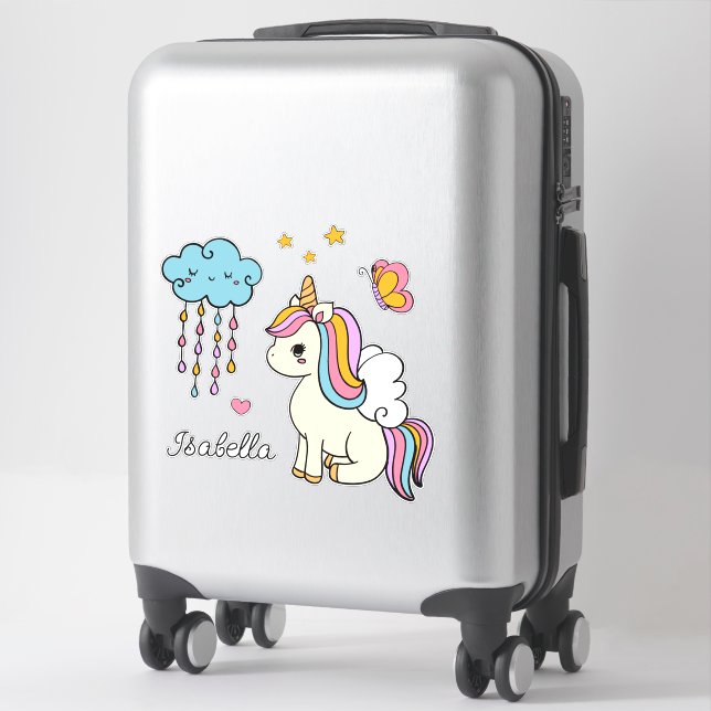 Unicorn Cute Whimsical Girly Personalized Name Sticker (Suitcase)