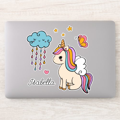 Unicorn Cute Whimsical Girly Personalized Name Sticker