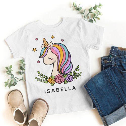 Unicorn Cute Whimsical Girly Personalized Name T_Shirt