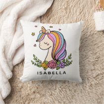 Unicorn Cute Whimsical Girly Personalized Name Throw Pillow