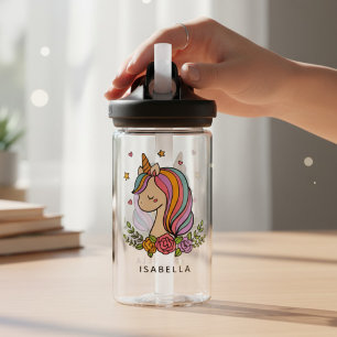 Unicorn Cute Whimsical Girly Personalized Name Water Bottle