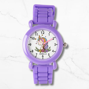 Unicorn Cute Whimsical Girly Pink Floral Girl's Watch