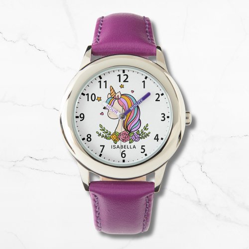 Unicorn Cute Whimsical Girly Pink Floral Girls Watch