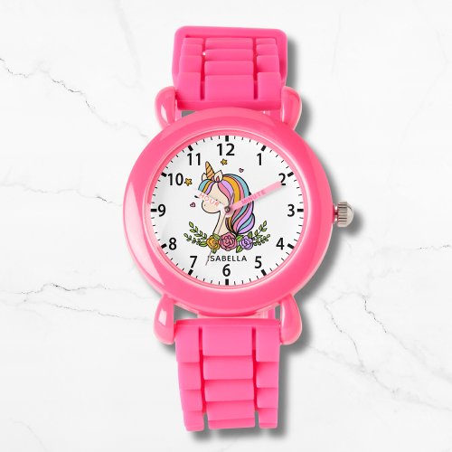 Unicorn Cute Whimsical Girly Pink Floral Watch