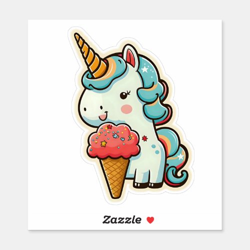 Unicorn cute with Ice Cream Pastel colors Sticker