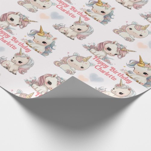 Unicorn Cuteness Overload Add Girls Name Birthday Wrapping Paper
