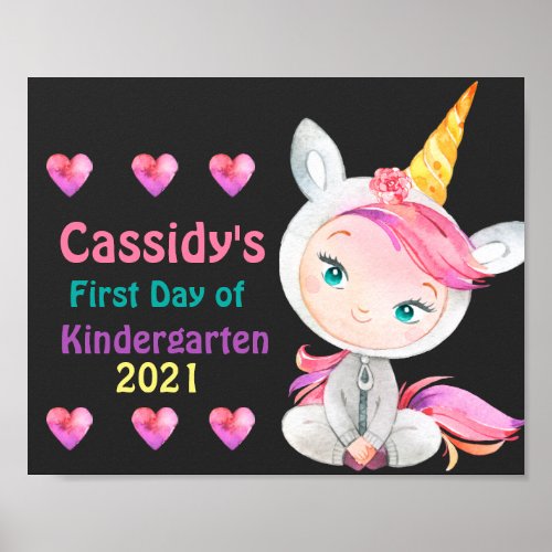 Unicorn Cutie Girl First Day of School Chalkboard  Poster