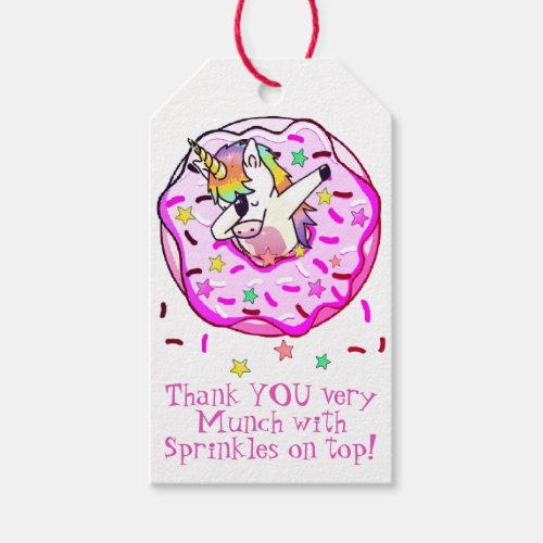 Unicorn Dab Pose in Pink Iced Donut and Sprinkles Gift Tags