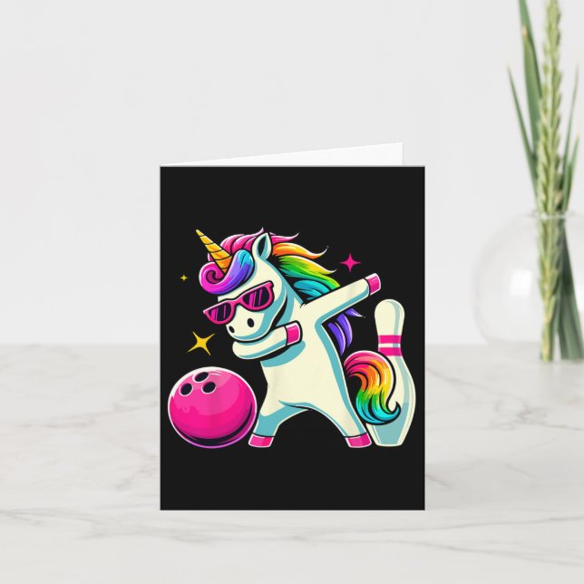 Unicorn Dabbing Bowling Birthday Girls  Card (Front)