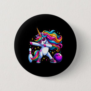 Unicorn Dabbing Bowling Squad Birthday  Button