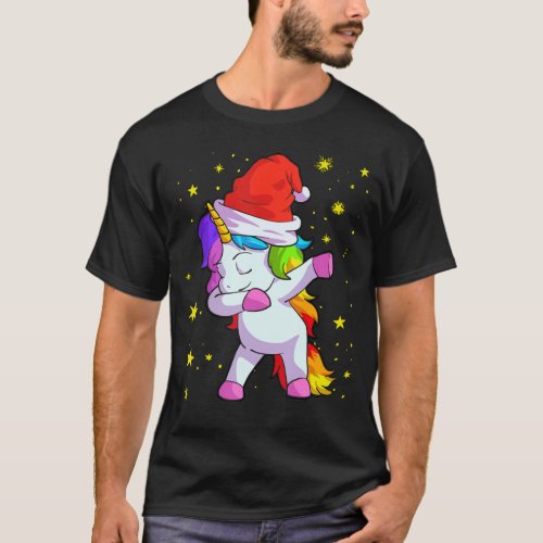 Unicorn Dabbing Christmas Santa Hat Funny  T_Shirt