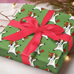 Unicorn Dabbing Festive Holiday Christmas Wrapping Paper