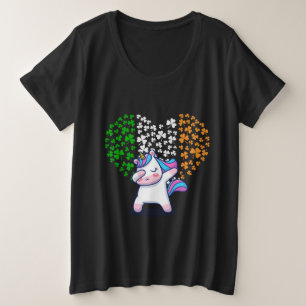Unicorn Dabbing love valentine Irish Ireland Flag Plus Size T-Shirt