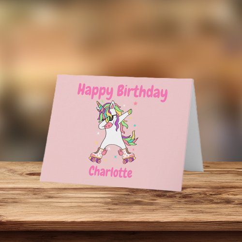Unicorn Dabbing Roller Skating Birthday Card
