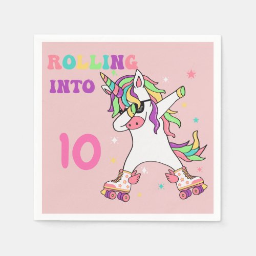 Unicorn Dabbing Roller Skating Birthday Napkins