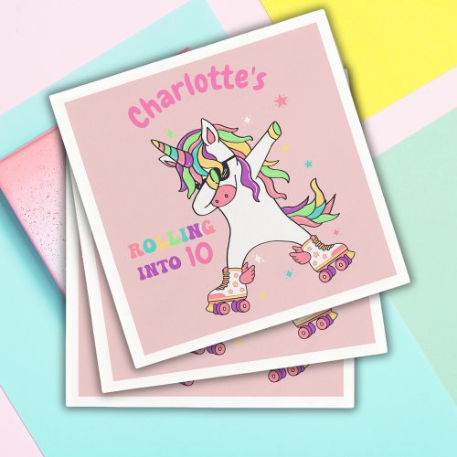 Unicorn Dabbing Roller Skating Birthday Napkins