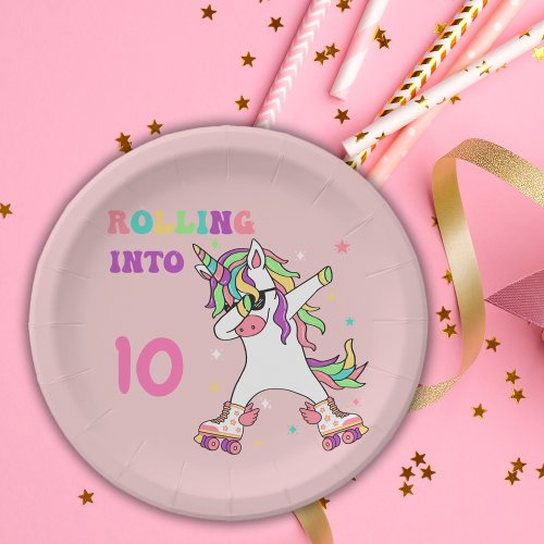 Unicorn Dabbing Roller Skating Birthday Paper Plates