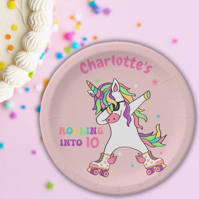 Unicorn Dabbing Roller Skating Birthday Paper Plates (Creator Uploaded)