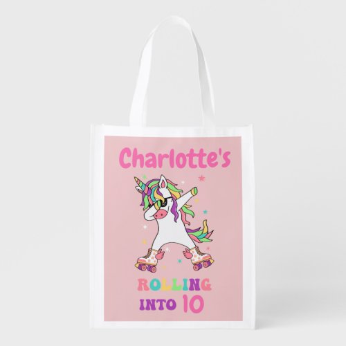 Unicorn Dabbing Roller Skating Birthday Reusable Grocery Bag