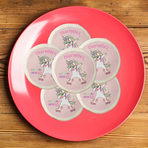 Unicorn Dabbing Roller Skating Birthday Sugar Cookie