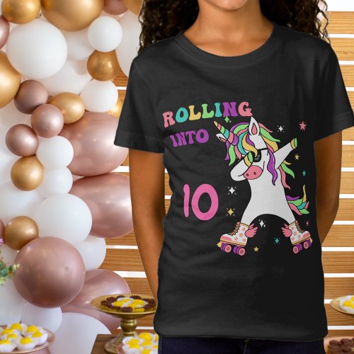 Unicorn Dabbing Roller Skating Birthday T_Shirt