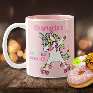 Unicorn Dabbing Roller Skating Birthday Two-Tone Coffee Mug