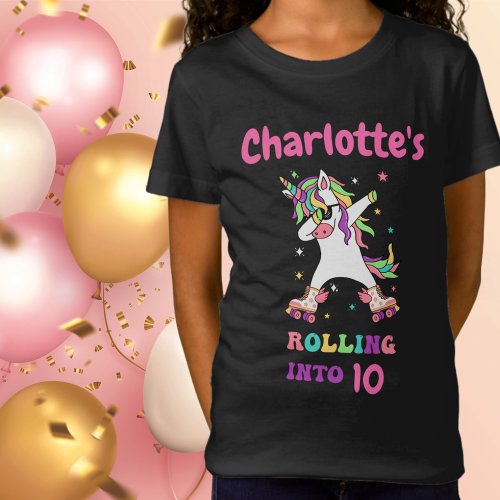 Unicorn Dabbing Roller Skating Birthday with Name T_Shirt