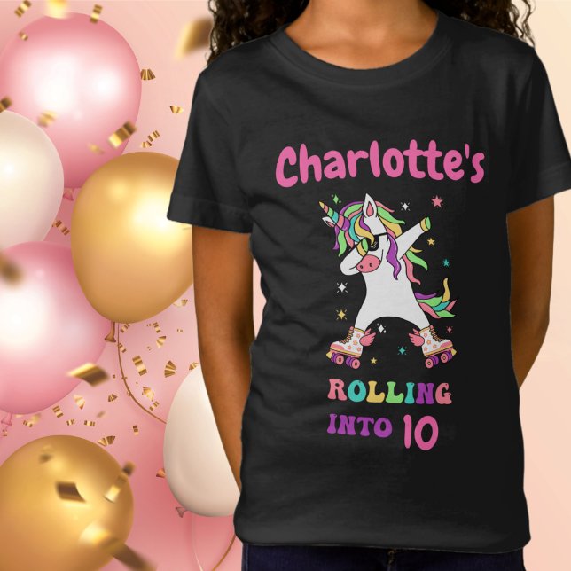 Unicorn Dabbing Roller Skating Birthday with Name T-Shirt (Creator Uploaded)