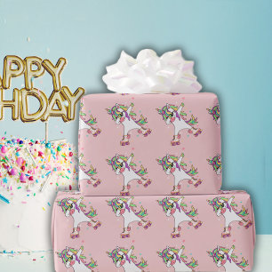 Unicorn Dabbing Roller Skating Birthday Wrapping Paper