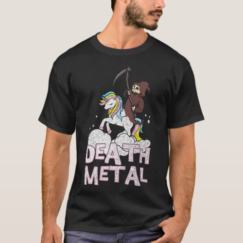 Unicorn Death Metal Reaper Rocker cartoon unicorn  T_Shirt
