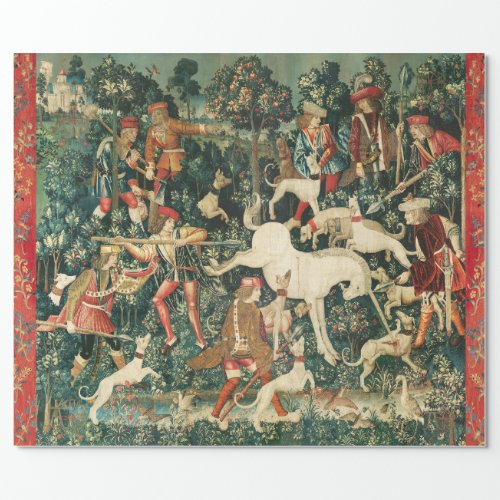 UNICORN DEFENDS HIMSELF Animals Red Green Floral Wrapping Paper