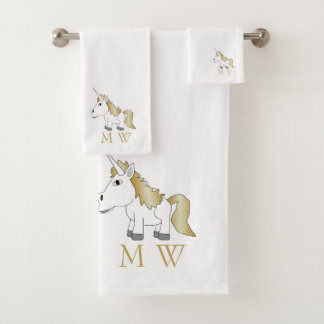 Unicorn Design Monogrammed Bath Towel Set